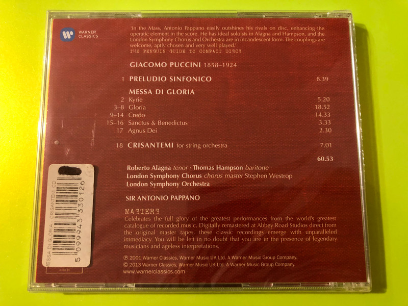 Puccini: Messa di Gloria – Warner Classics Masters Classical CD (5099943330126)