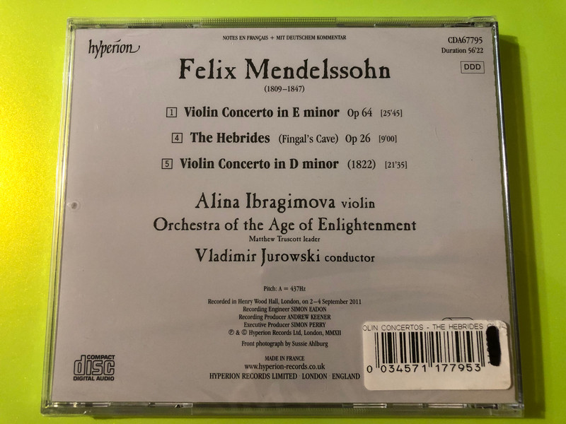 Mendelssohn: Violin Concertos & The Hebrides – Hyperion Classical CD (0034571177953)