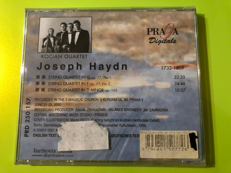 Joseph Haydn: String Quartets Op. 77 & 103 by Kocian Quartet - Praga Digitals CD (0794881507726)