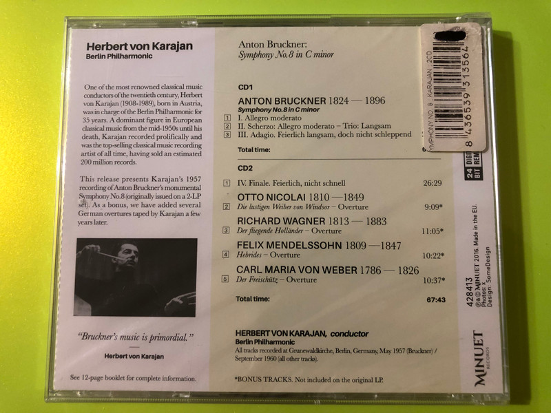 Bruckner: Symphony No. 8 by Herbert von Karajan & Berlin Philharmonic - Minuet Records 2CD (8436539313564)