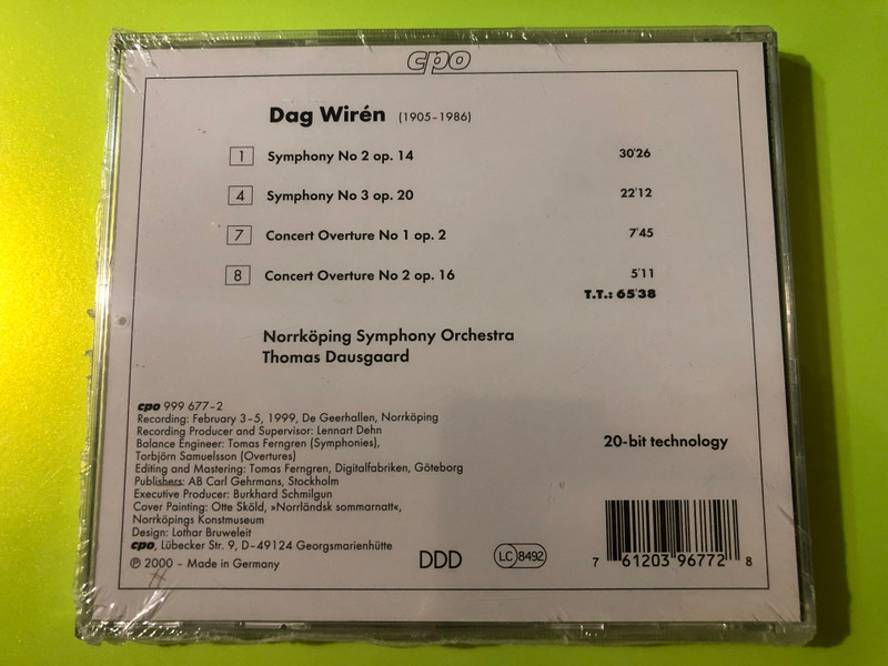Dag Wirén - Symphonies 2 & 3 Concert Overtures cpo Music CD (761203967728)