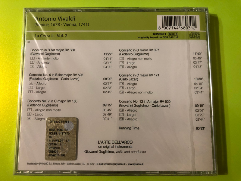 L'Arte dell'Arco - Vivaldi: La Cetra II Vol. 2 Dynamic Music CD (8007144680312)