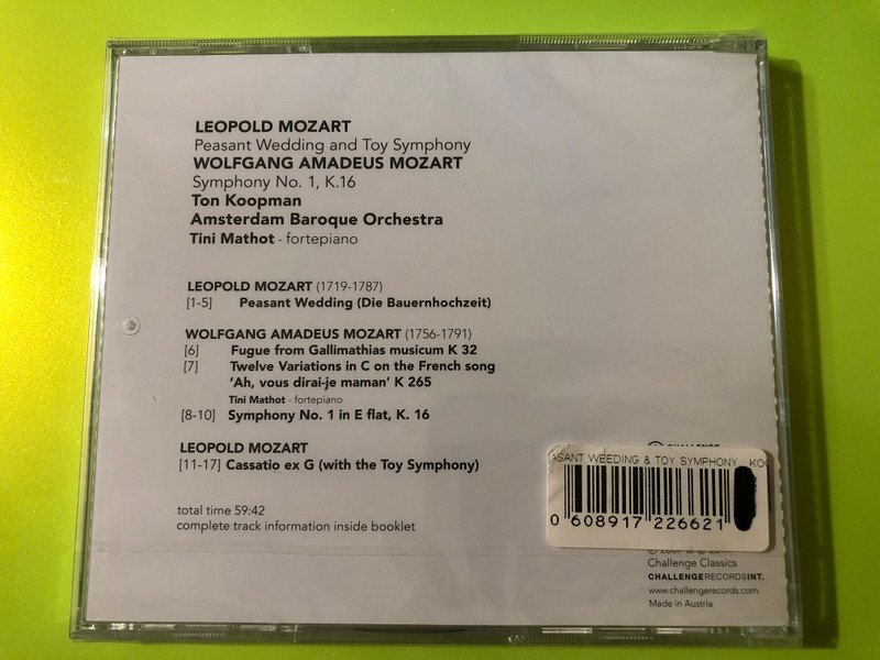 L. & W.A. Mozart Peasant Wedding and Toy Symphony Ton Koopman Challenge Classics CD (0608917226621)