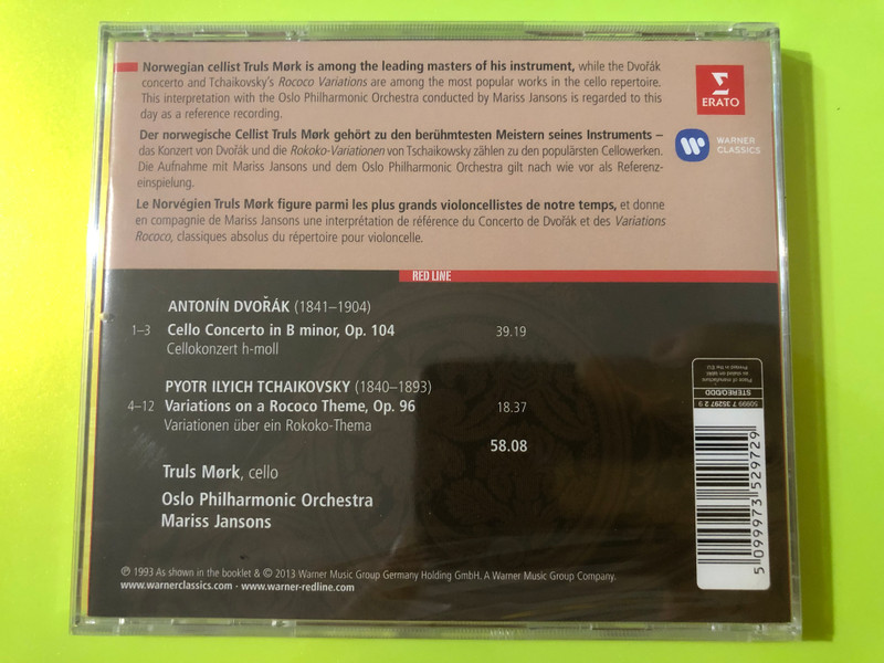 Dvořák & Tchaikovsky Truls Mørk Mariss Jansons Erato Red Line Music CD (5099973529729)