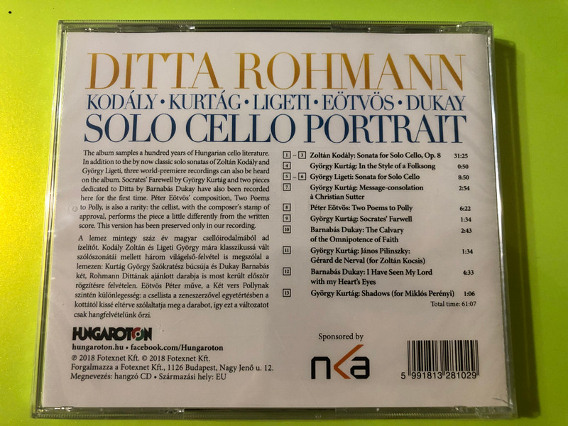 Solo Cello Portrait by Ditta Rohmann – Hungaroton Classical CD (5991813281029.)