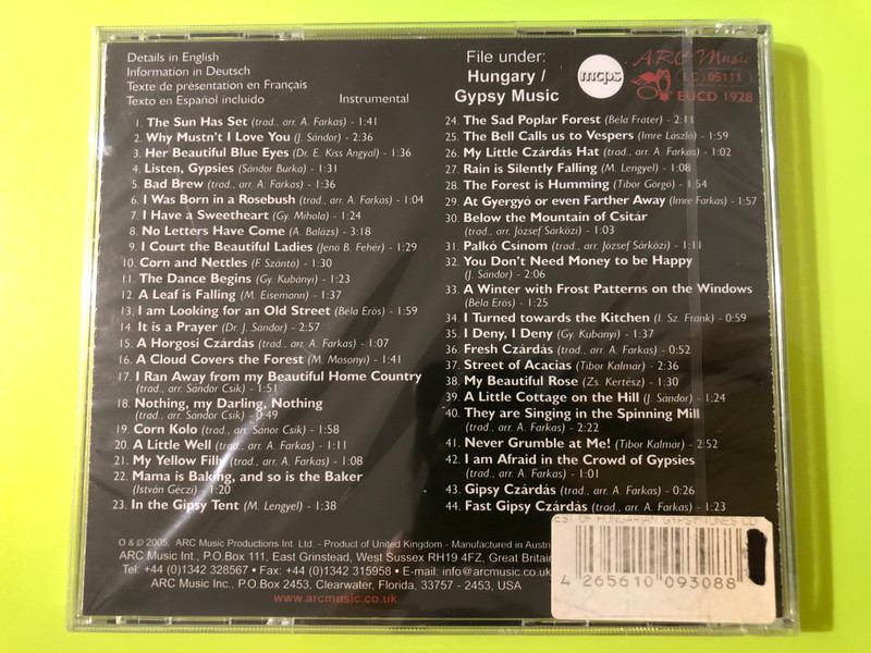 Best of Hungarian Gypsy Tunes Czárdás! CD by András Farkas and Ensemble (4265610093088)