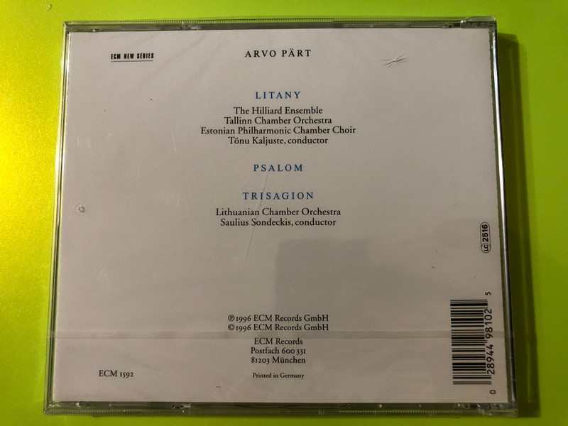 Arvo Pärt Litany ECM New Series Classical CD (028944981025)