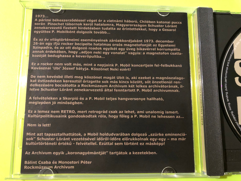 P. Mobil & Skorpió - Koncert 1973 Egyetemi Színpad: Signed Archival Live CD (Nagy P. sorozat) (P.Mobil&Skorpió)