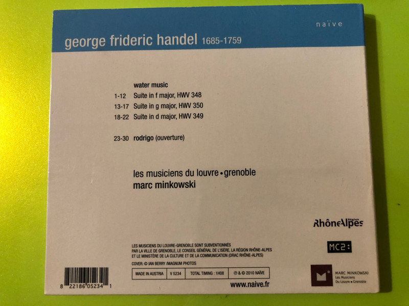 Handel: Water Music & Rodrigo Overture - Naïve CD by Marc Minkowski (822186052341)