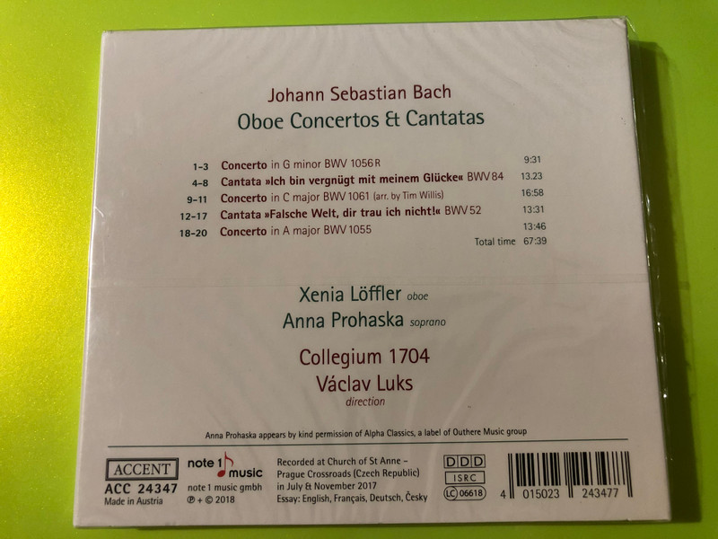 J.S. Bach: Oboe Concertos & Cantatas CD by Xenia Löffler, Anna Prohaska & Accent (4015023243477)