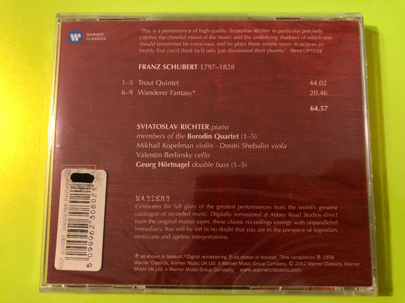 Schubert: Trout Quintet & Wanderer Fantasy CD by Warner Classics (5099962308021)
