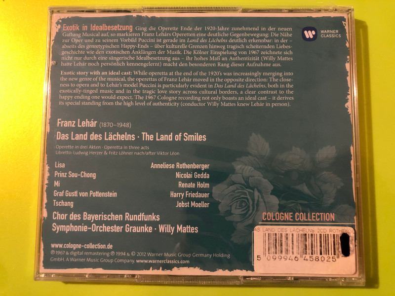 Franz Lehár Das Land des Lächelns Warner Classics Cologne Collection 2-CD Set (5099946458025)