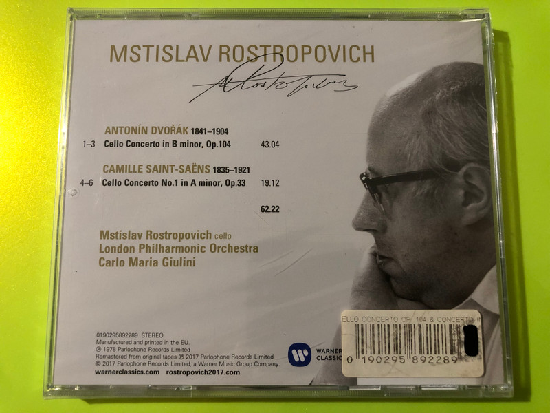 Dvořák & Saint-Saëns: Cello Concertos – Mstislav Rostropovich CD by Warner Classics (0190295892289)