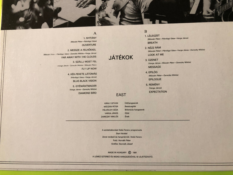 Start Records EAST "Játékok" 1981 Rare Autographed Debut Vinyl LP – Progressive Rock Classic (EASTJátékok)