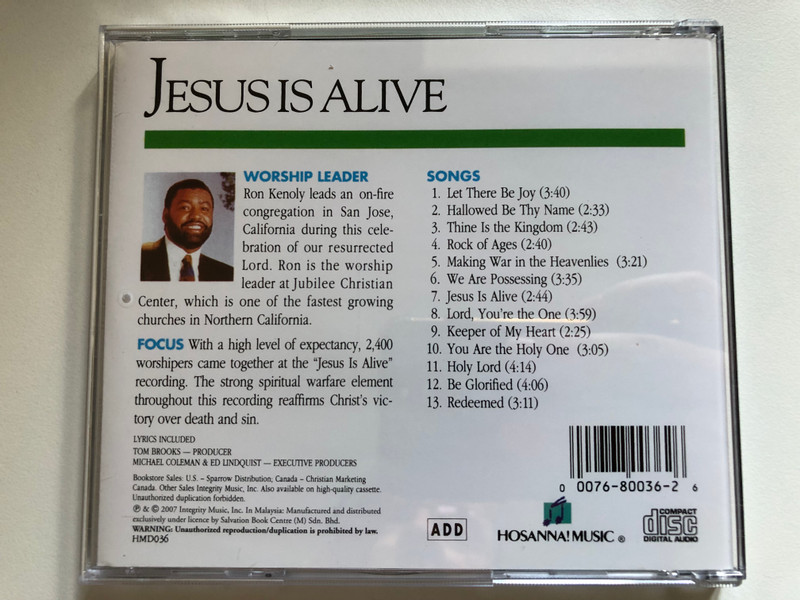 Jesus Is Alive 1991 / Worship Leader: Ron Kenoly / Praise & Worship CD / Recorded at San Jose, California (000768003626)