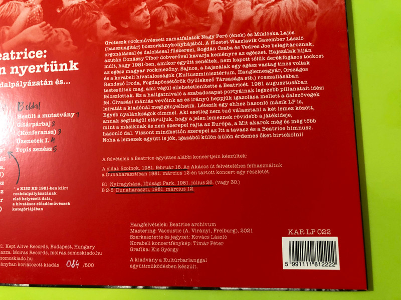 Beatrice: Hogyan nyertünk a KISZ KB dalpályázatán és... Vinyl LP by Moiras Records (5991111812222)