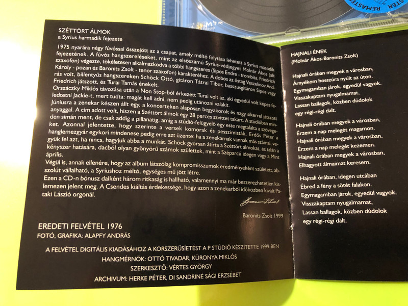 Syrius: Széttört álmok – Rare Hungarian Progressive Jazz-Rock Autographed CD (Hungaroton) (5991811749125.)