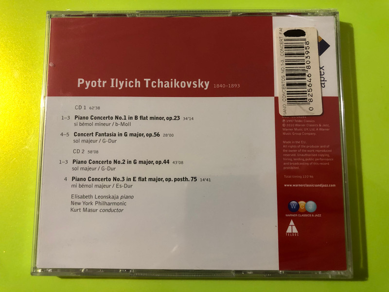 Teldec Apex 2-CD Set: Tchaikovsky Piano Concertos 1–3 & Concert Fantasia – Elisabeth Leonskaja (0825646803958)