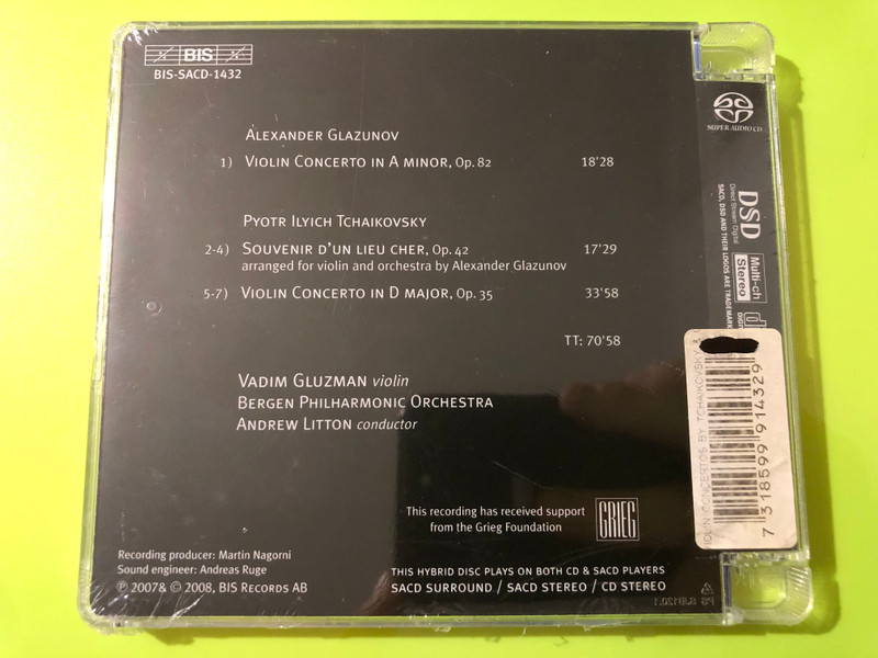 BIS Records Tchaikovsky & Glazunov: Violin Concertos Vadim Gluzman SACD (7318599914329)