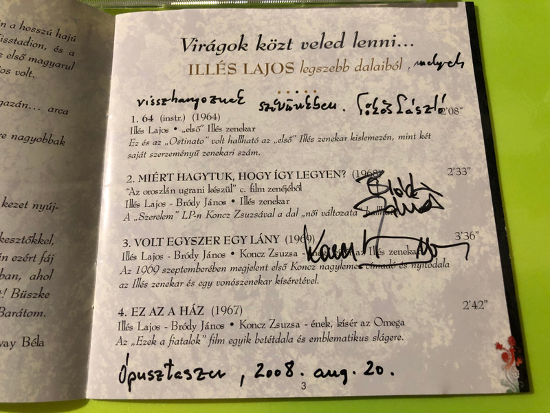 Autographed Hungaroton Lajos Illés - Virágok Közt Veled Lenni... CD Compilation (5991817120522.)