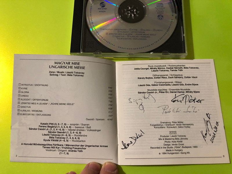 Autographed László & Béla Tolcsvay - Magyar Mise (Ungarische Messe) CD (5991813776129)