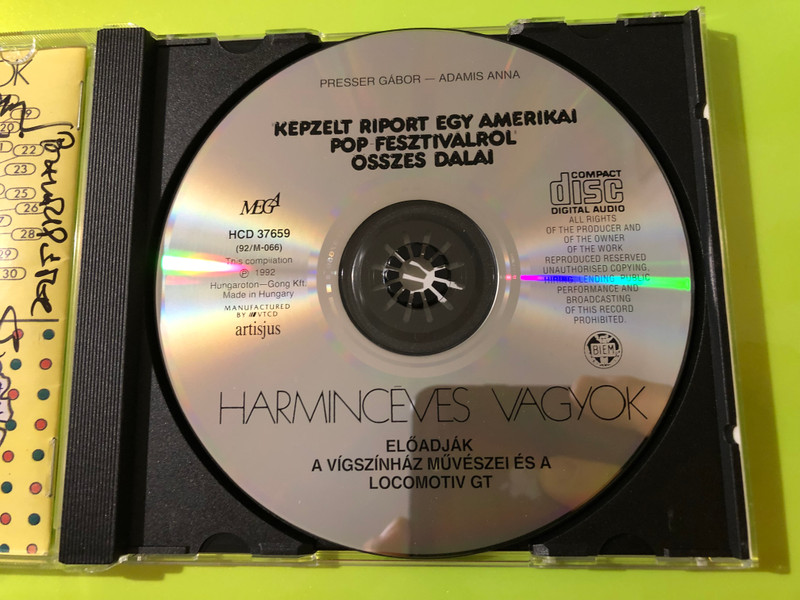 Autographed "Képzelt riport egy amerikai popfesztiválról" / "Harmincéves vagyok" MEGA Music CD (5991813765925.)