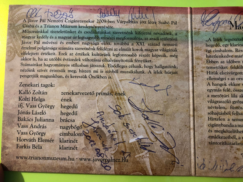 Jávor Pál Nemzeti Czigányzenekar - Magyarország - Itt, vagy sehol! Autographed Folk CD (JávorPálNemzeti)