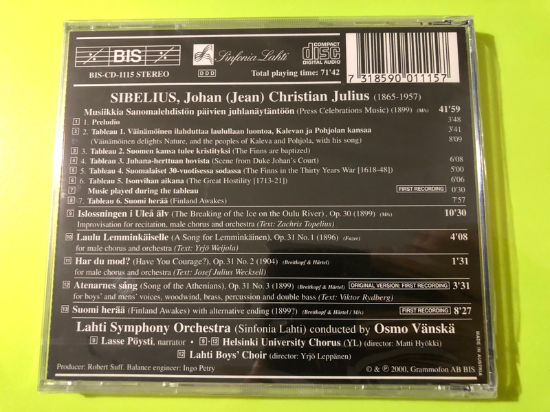 BIS Records: Jean Sibelius – Finland Awakes Patriotic Music CD (7318590011157)