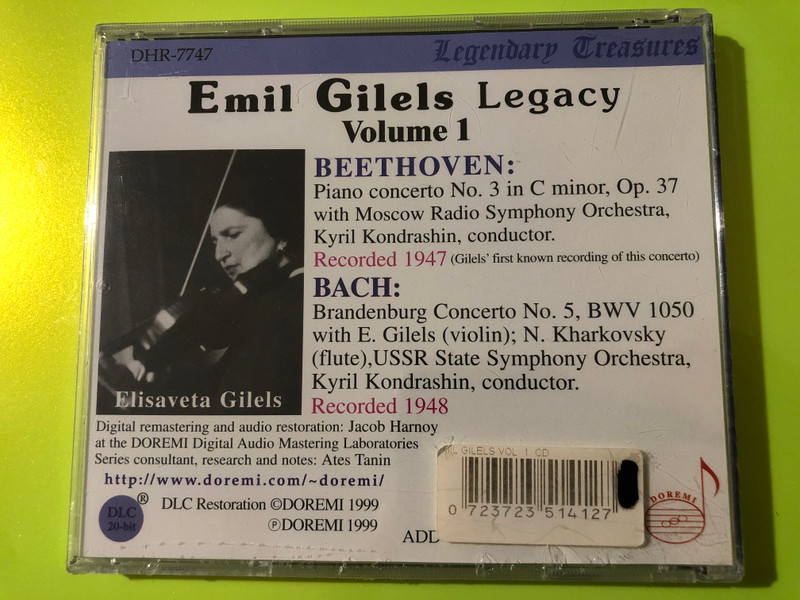 DOREMI Records: Emil Gilels Legacy Vol. 1 – Beethoven & Bach Legendary Treasures CD (0723723514127)