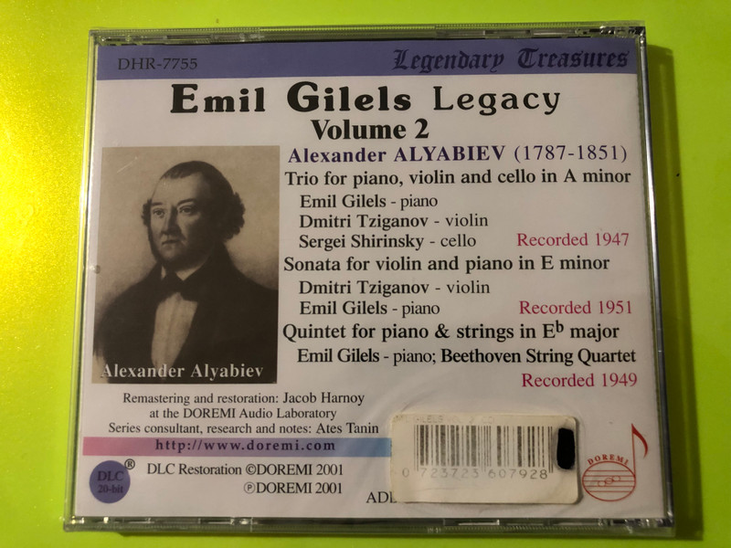 DOREMI Records: Emil Gilels Legacy Vol. 2 – Alyabiev Legendary Treasures CD (0723723607928)