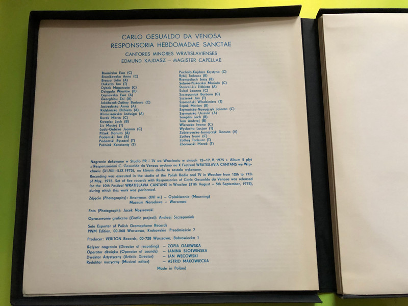 Carlo Gesualdo da Venosa: Responsoria Hebdomadae Sanctae Veriton Vinyl LP Box Set (CarloGesualdodaVenosa)