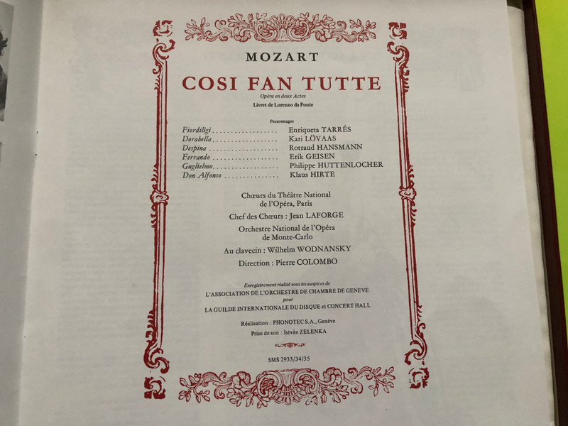 Mozart: Così fan tutte 3-LP Box Set by La Guilde Internationale du Disque (MozartCosìfantutte)
