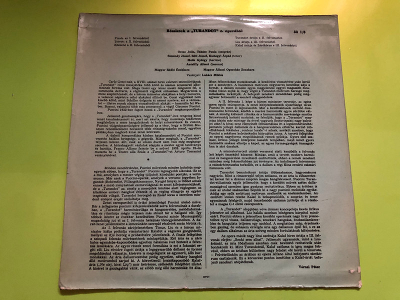 Masterful Highlights from Puccini's Turandot - Qualiton Vinyl LP (Puccini'sTurandot)