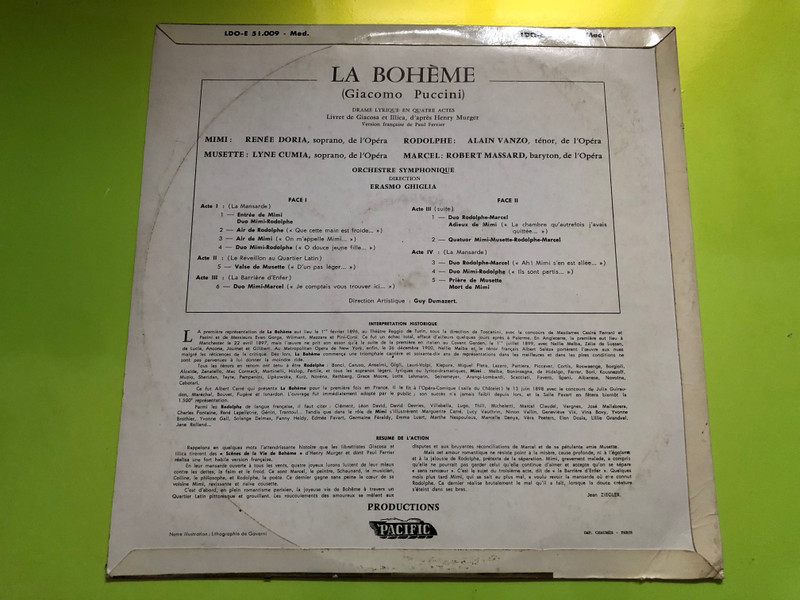Puccini: La Bohème Rare French Version Orphée Vinyl LP (PucciniLaBohème)