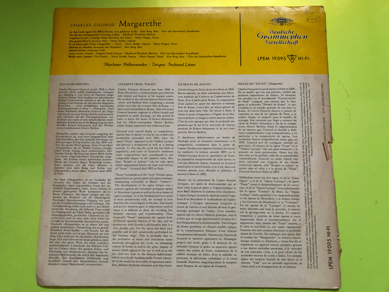 Deutsche Grammophon: Charles Gounod Margarethe (Faust) Highlights Vinyl LP (CharlesGounodMargarethe)