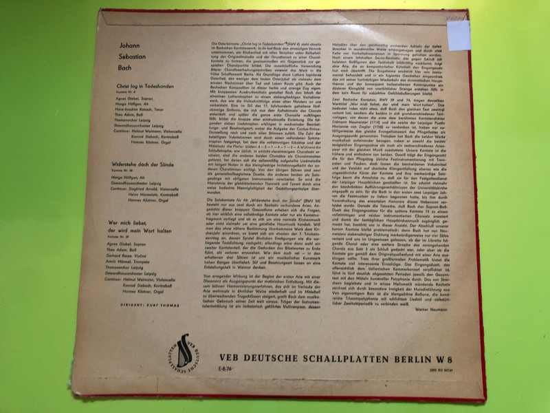 Sacred Bach Cantatas: ETERNA Vinyl LP - Kurt Thomas Conducts Thomanerchor Leipzig (SacredBachCantatas)