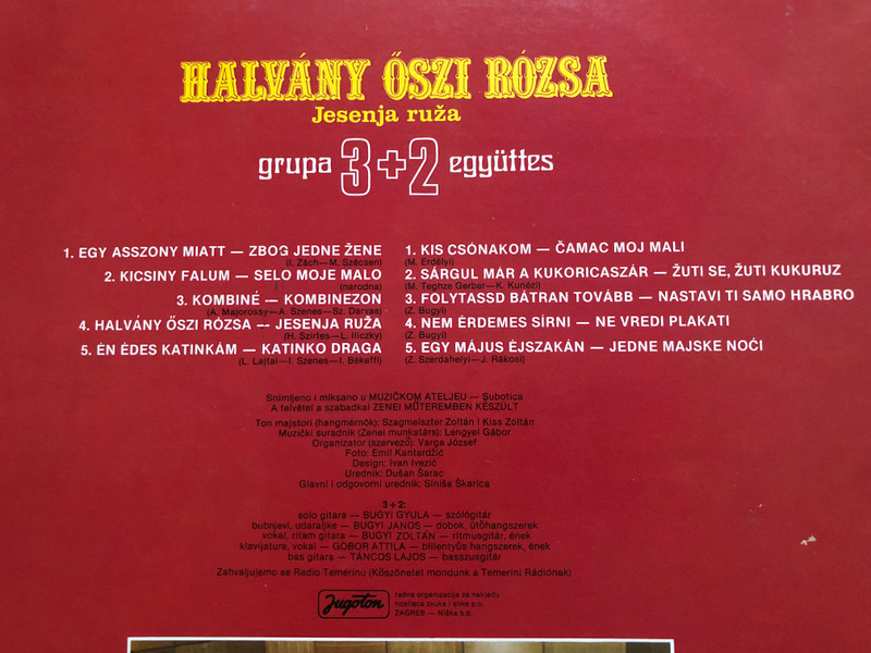 Halvány Őszi Rózsa - Grupa 3+2 Együttes Jugoton Vinyl Record LP (HalványŐsziRózsa)