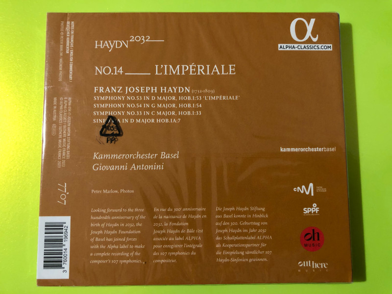 Joseph Haydn: L'Impériale (Haydn2032 No. 14) – Alpha Classics CD (3760014196942)
