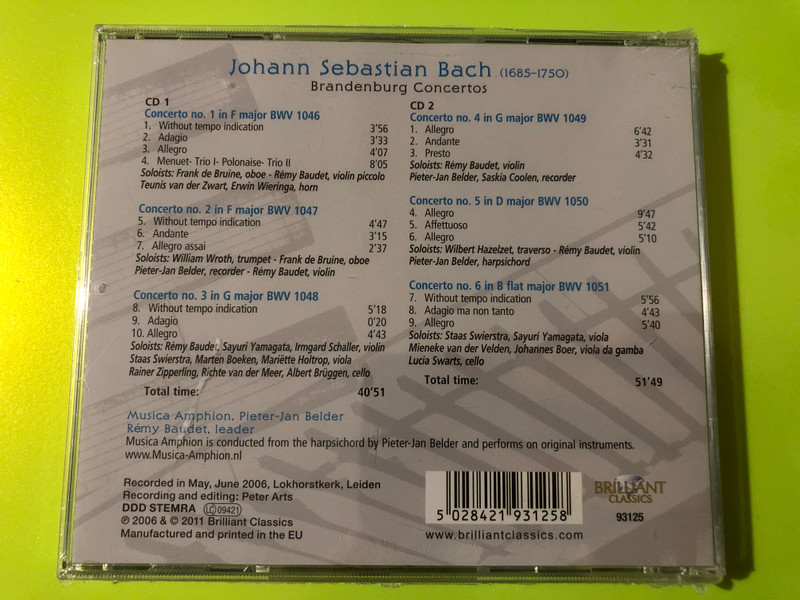 Brilliant Classics: Bach Brandenburg Concertos 2-CD Set by Musica Amphion (5028421931258)