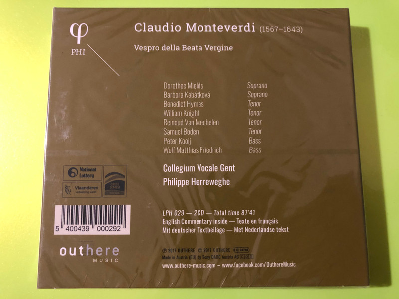 PHI: Monteverdi Vespro della Beata Vergine 2-CD Set by Philippe Herreweghe (5400439000292)