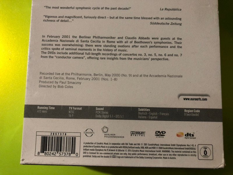 EuroArts Beethoven: The Complete Symphonies 4-DVD Set - Claudio Abbado (880242573780)
