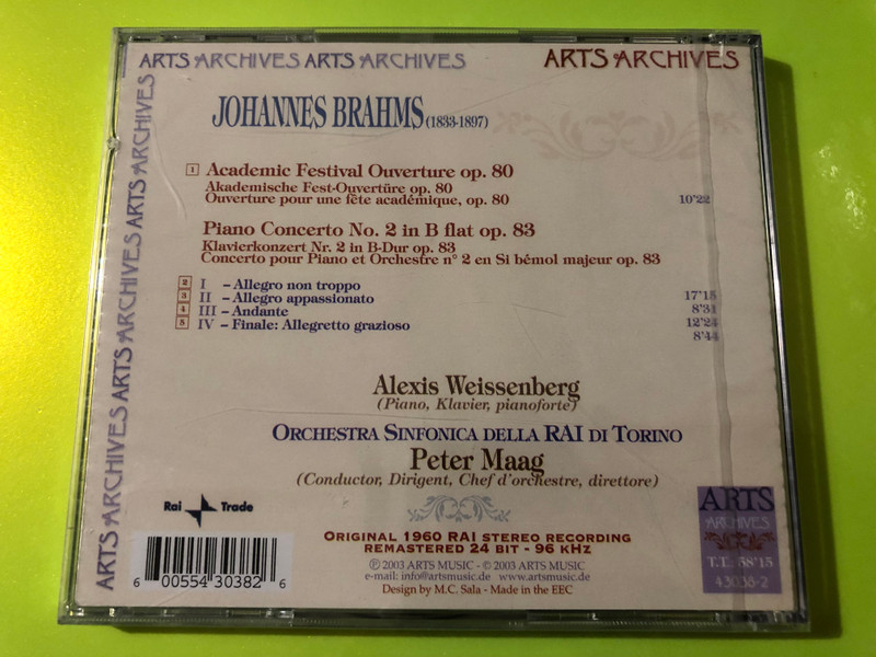 Arts Archives: Brahms Piano Concerto No. 2 CD – Alexis Weissenberg & Peter Maag (600554303826)