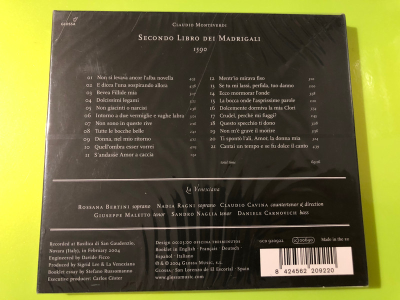 Glossa Music: Claudio Monteverdi Secondo Libro dei Madrigali CD – La Venexiana (8424562209220)