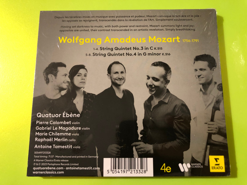 Erato Quatuor Ébène & Antoine Tamestit - Mozart: String Quintets K. 515 & 516 Classical CD (5054197213328)