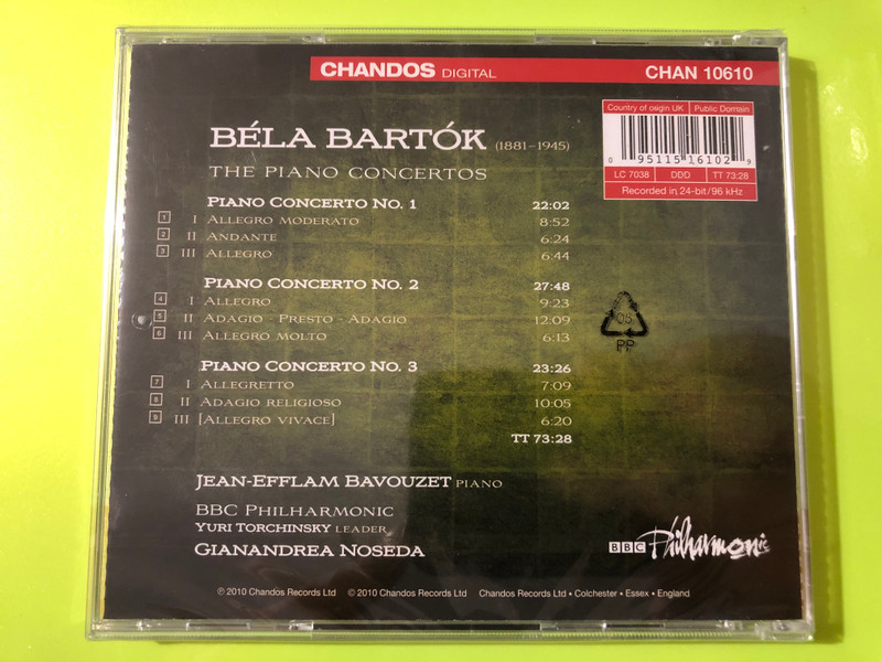 Chandos Jean-Efflam Bavouzet - Béla Bartók: The Piano Concertos Classical CD (095115161029)