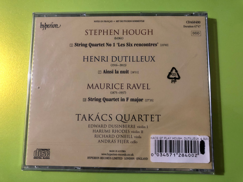 Hyperion Takács Quartet Hough Dutilleux Ravel String Quartets CD (0034571284002)