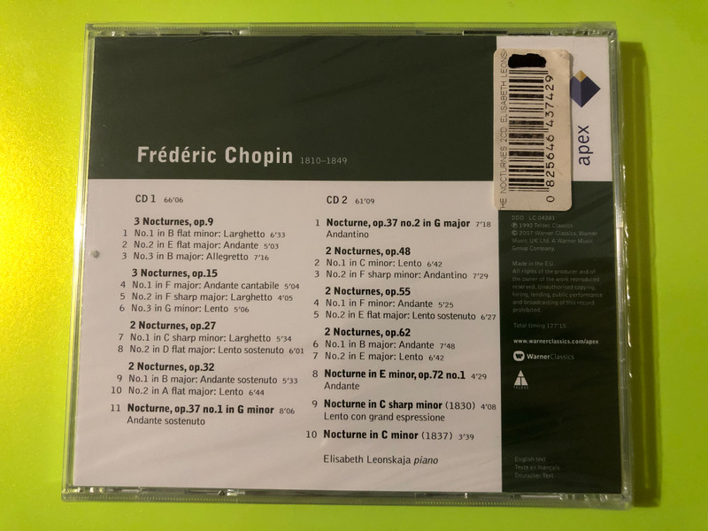 Warner Classics - Chopin The Nocturnes Elisabeth Leonskaja 2-CD Set (0825646437429)