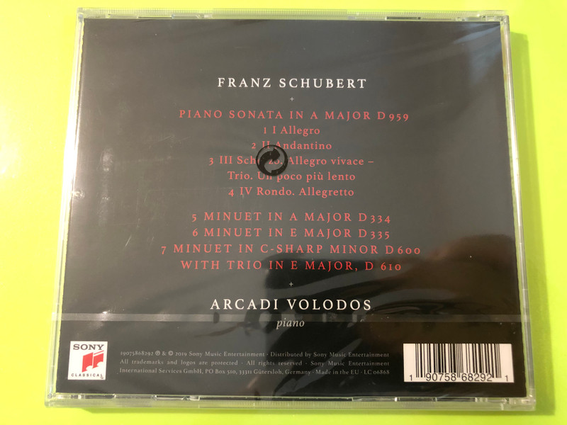 Arcadi Volodos - Franz Schubert Piano Sonata D959 Sony Classical Audio CD (190758682921)
