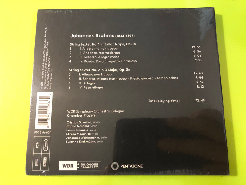 Pentatone Brahms String Sextets Audio CD by WDR Chamber Players (827949080760)