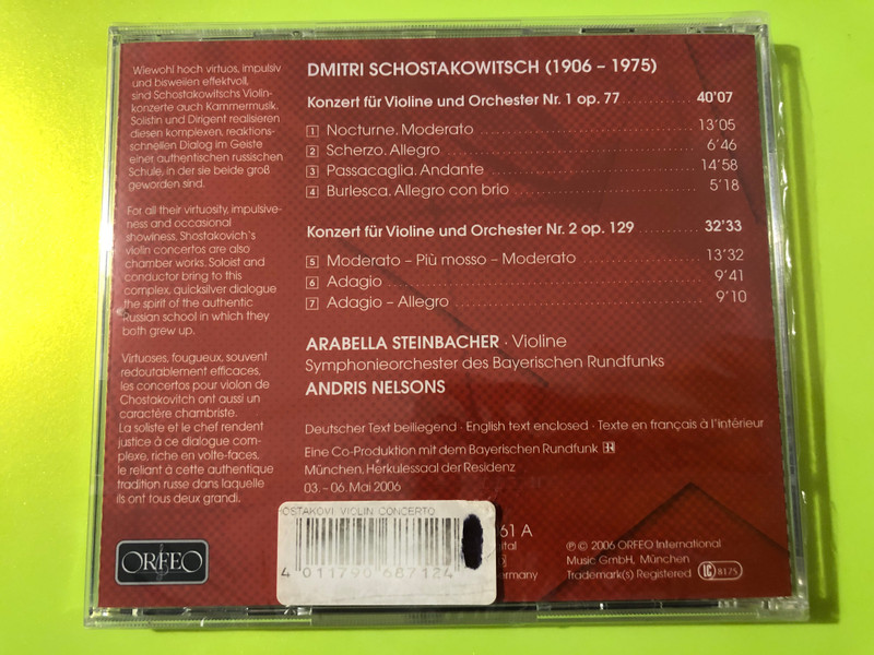 Arabella Steinbacher: Shostakovich Violin Concertos 1 & 2 Orfeo Classical CD (4011790687124)